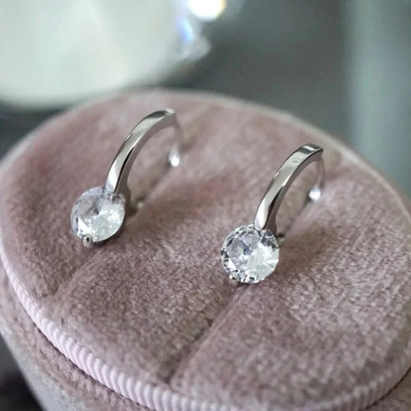 925 Sterling Silver Diamond Huggie Hoop Earrings Dainty Minimalist Huggies Gold - Picture 7 of 8